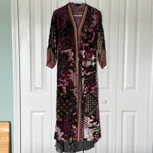 HALE BOB silk & velvet burnout 3/4-sleeve maxi dress w/ detached slip. Size XS